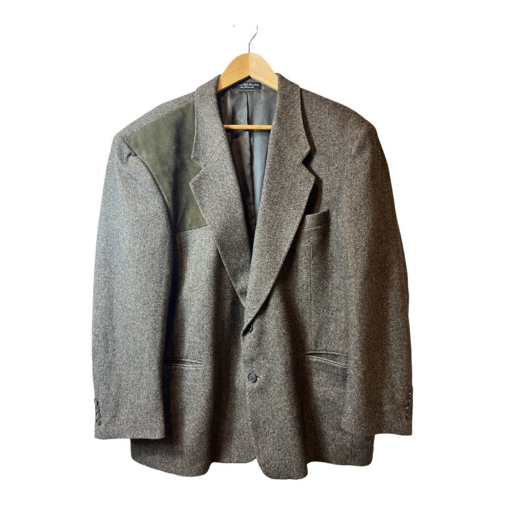 CHERESKIN Mens 46R Brown Sport Coat BLAZER Shoulder Patch Camel Hair Blend